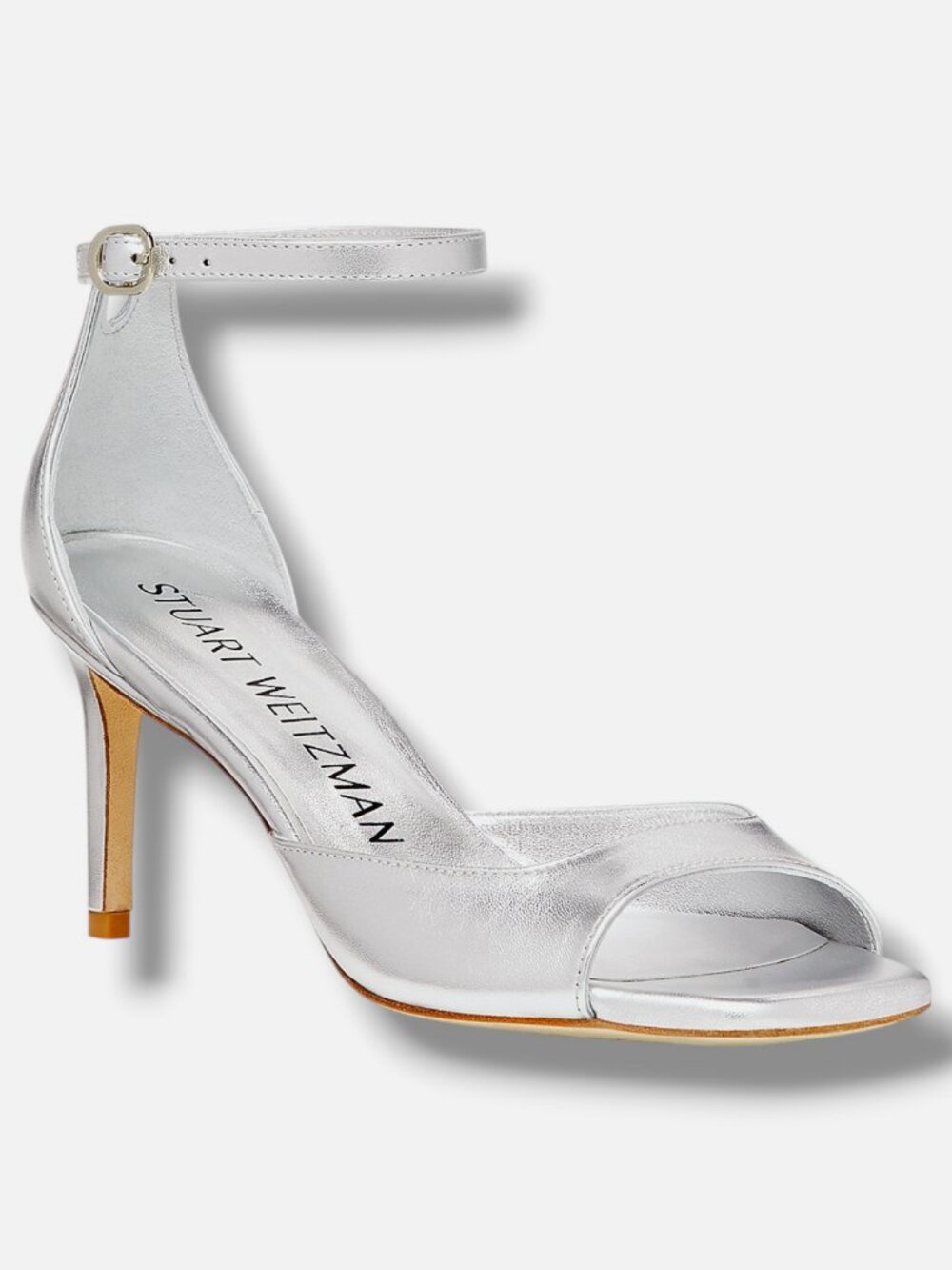 Stuart Weitzman Women's Silver Nudistia 75 Ankle Strap Sandals Shoes Size 9.5B